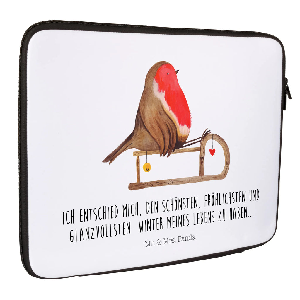 Notebook Tasche Rotkehlchen Schlitten Notebook Tasche, Laptop, Computertasche, Tasche, Notebook-Tasche, Notebook-Reisehülle, Notebook Schutz, Winter, Weihnachten, Weihnachtsdeko, Nikolaus, Advent, Heiligabend, Wintermotiv, Schlitten, Vogel