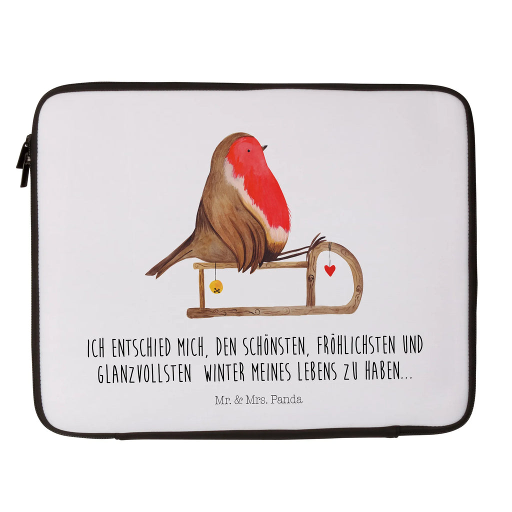 Notebook Tasche Rotkehlchen Schlitten Notebook Tasche, Laptop, Computertasche, Tasche, Notebook-Tasche, Notebook-Reisehülle, Notebook Schutz, Winter, Weihnachten, Weihnachtsdeko, Nikolaus, Advent, Heiligabend, Wintermotiv, Schlitten, Vogel