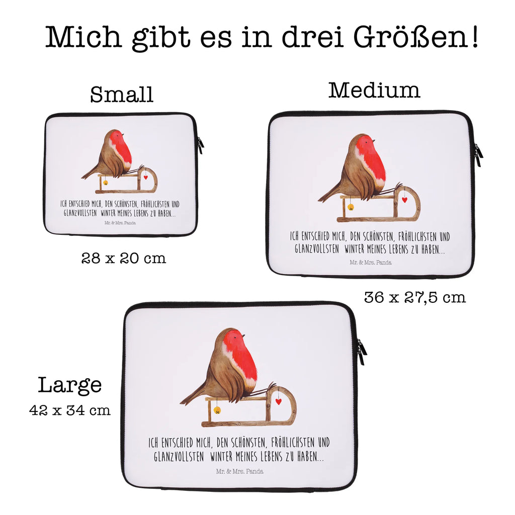 Notebook Tasche Rotkehlchen Schlitten Notebook Tasche, Laptop, Computertasche, Tasche, Notebook-Tasche, Notebook-Reisehülle, Notebook Schutz, Winter, Weihnachten, Weihnachtsdeko, Nikolaus, Advent, Heiligabend, Wintermotiv, Schlitten, Vogel