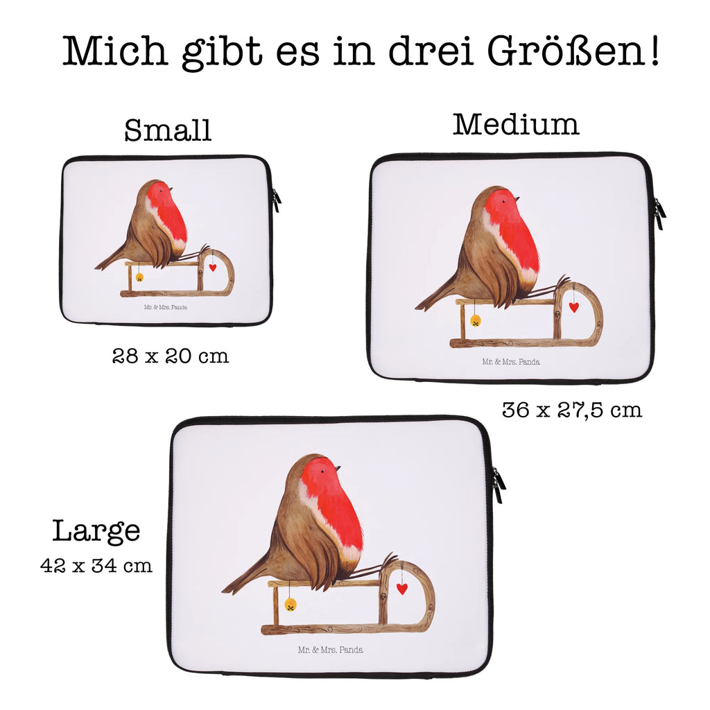 Notebook Tasche Rotkehlchen Schlitten Notebook Tasche, Laptop, Computertasche, Tasche, Notebook-Tasche, Notebook-Reisehülle, Notebook Schutz, Winter, Weihnachten, Weihnachtsdeko, Nikolaus, Advent, Heiligabend, Wintermotiv, Schlitten, Vogel