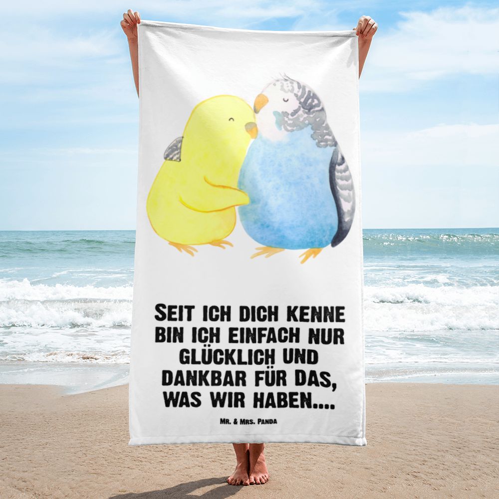 XL Badehandtuch Wellensittich Liebe Handtuch, Badetuch, Duschtuch, Strandtuch, Saunatuch, Liebe, Partner, Freund, Freundin, Ehemann, Ehefrau, Heiraten, Verlobung, Heiratsantrag, Liebesgeschenk, Jahrestag, Hocheitstag, Vögel, Wellensittich, Nähe, Kuscheln, Vertrauen