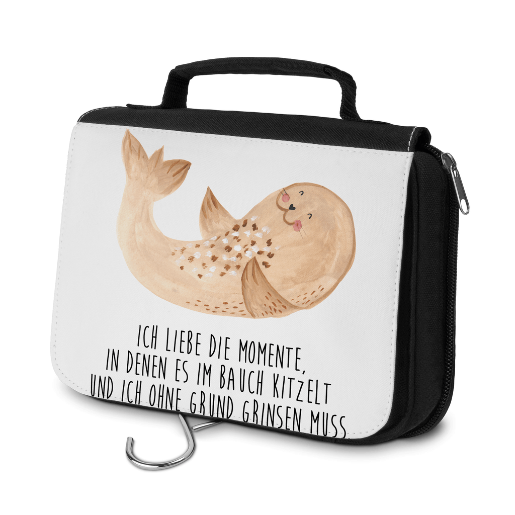 Kulturbeutel Robbe Liegen Kulturbeutel, Zum Aufhängen, Waschtasche, Kosmetiktasche, Damen, Herren, Aufbewahrungstasche, Schminktasche, Kosmetikbeutel, Organizer, Kulturtasche, Schminkutensil, Tiermotive, Gute Laune, lustige Sprüche, Tiere, Robbe, Robben, Seehund, Strand, Meerestier, Ostsee, Nordsee, Lachen, Freude