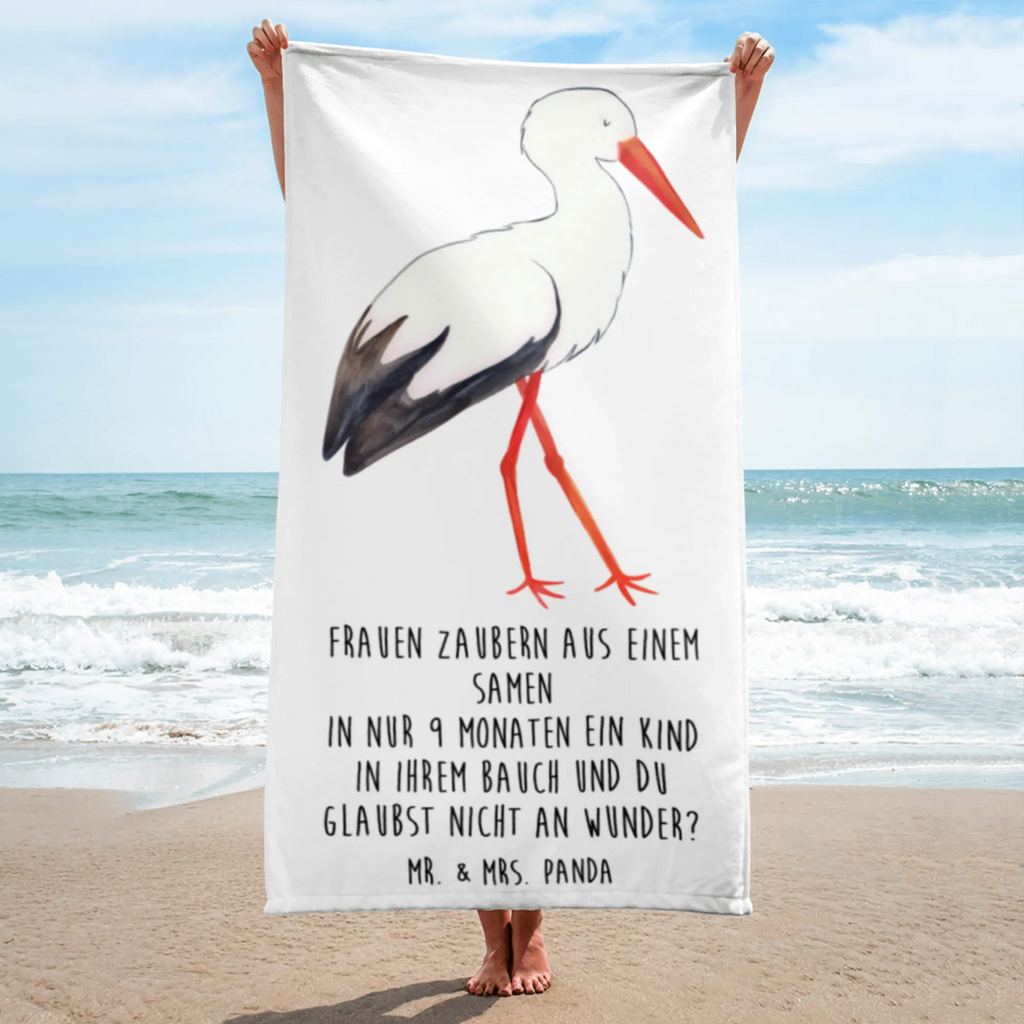 XL Badehandtuch Storch Handtuch, Badetuch, Duschtuch, Strandtuch, Saunatuch, Tiermotive, Gute Laune, lustige Sprüche, Tiere, Storch, Störche, Schwangerschaft, Geburt, Mutter, Mütter, Mutter werden, Schwanger, Babybauch, Baby