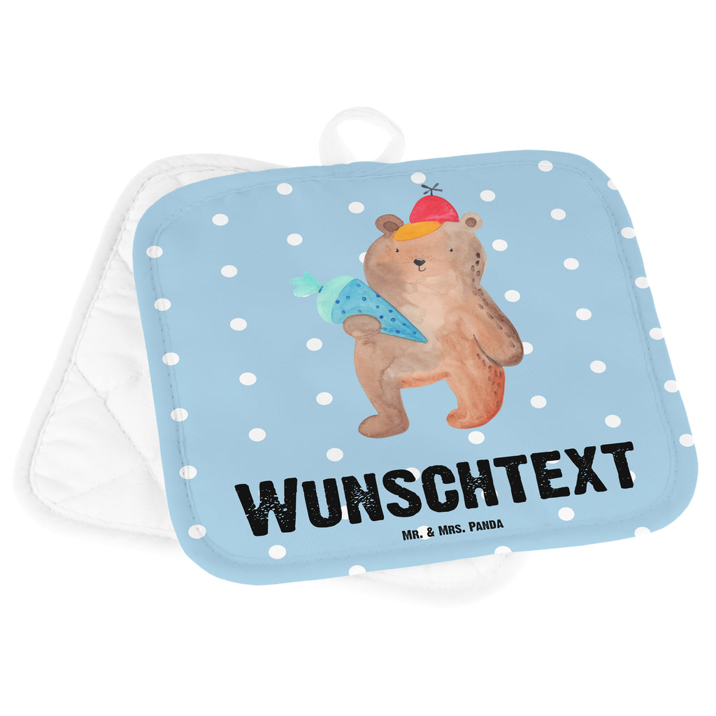 Personalisierte Topflappen Bär mit Schultüte Topflappen personalisiert, Personalisierte Topfuntersetzer, Personalisierter Ofenhandschuh, Topflappen Set personalisiert, Topflappen mit Namen, Namensaufdruck, Bär, Teddy, Teddybär, Bär Motiv, Schultüte, Erster Schultag Geschenk, Einschulung Geschenk, Schule Geschenk, Grundschule, Schulanfang, Schulbeginn