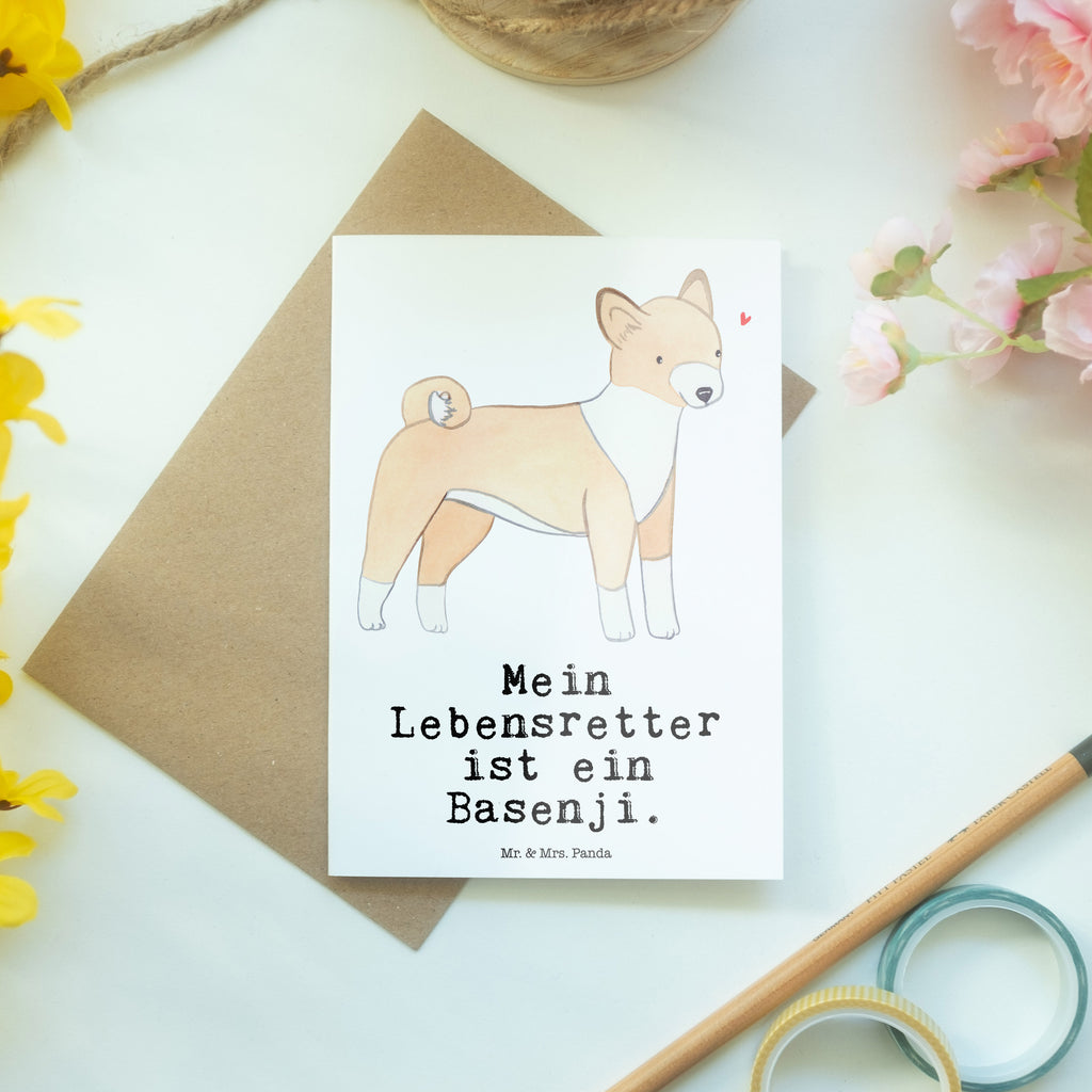 Grußkarte Basenji Lebensretter Grußkarte, Klappkarte, Einladungskarte, Glückwunschkarte, Hochzeitskarte, Geburtstagskarte, Karte, Ansichtskarten, Hund, Hunderasse, Rassehund, Hundebesitzer, Geschenk, Tierfreund, Schenken, Welpe, Kongo-Terrier, Basenji