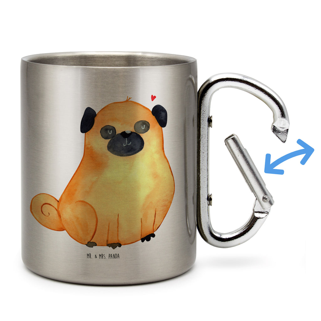 Edelstahlbecher Mops Edelstahltasse, Karabiner, Edelstahlbecher, Outdoor, Camping, Tasse, Becher, Hund, Hundemotiv, Haustier, Hunderasse, Tierliebhaber, Hundebesitzer, Sprüche, Mops, Liebe, Hundeliebe