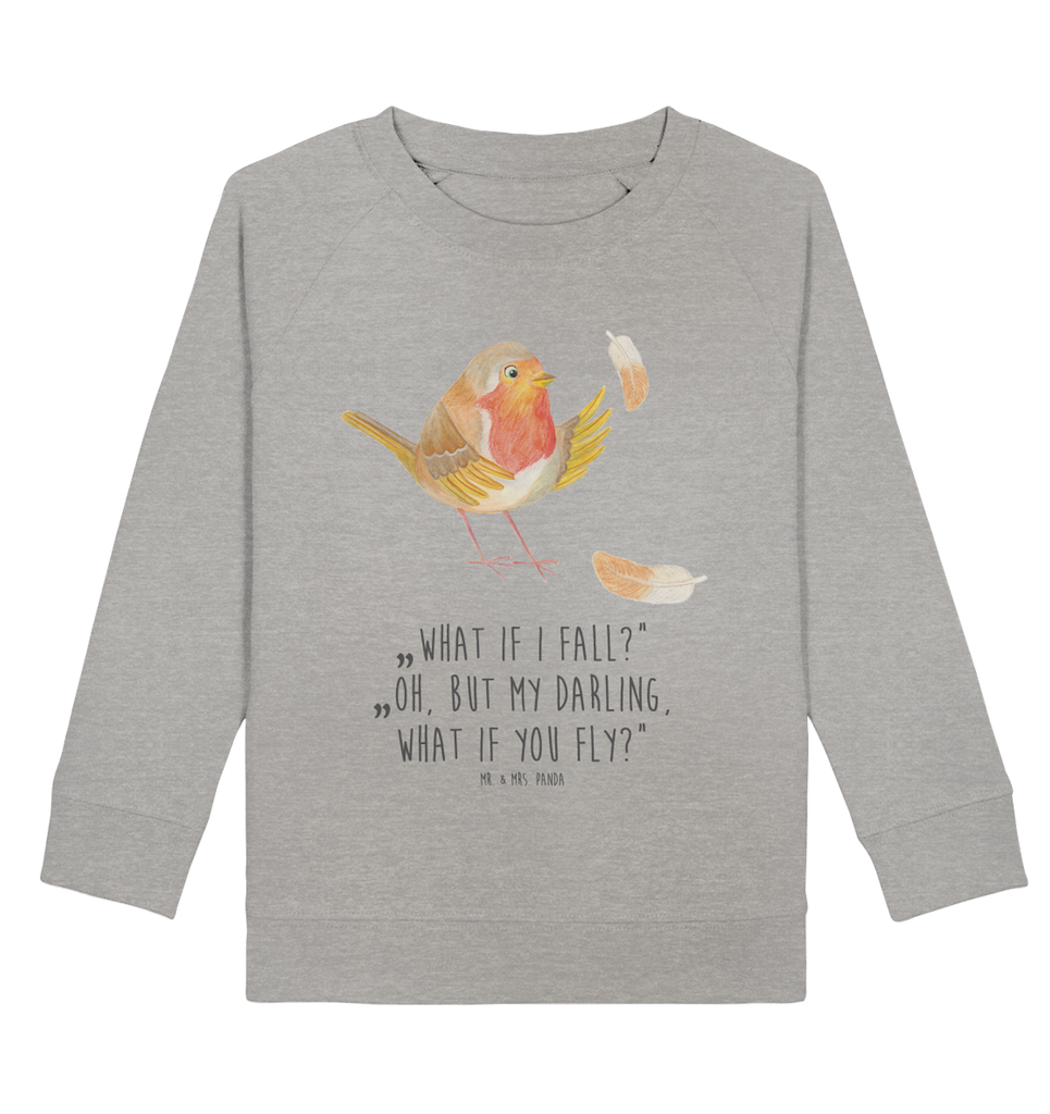 Organic Kinder Pullover Rotkehlchen mit Federn Kinder Pullover, Kinder Sweatshirt, Jungen, Mädchen, Tiermotive, Gute Laune, lustige Sprüche, Tiere, What if i fall, Rotkehlchen, Spruch Motivation, Spruch Mut, Vogel, Motivation Sprüche, Motivationsbilder, fliegen