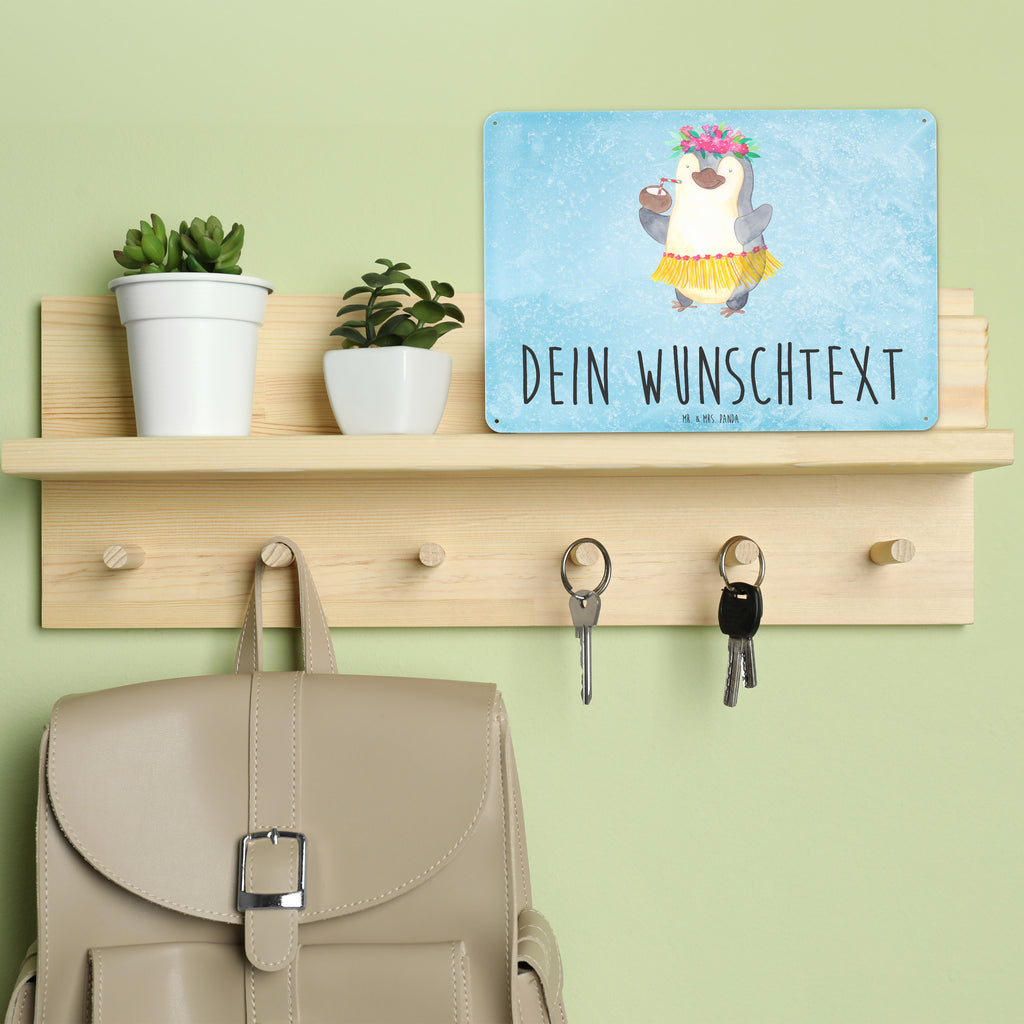 Personalisiertes Blechschild Pinguin Kokosnuss Blechschild, Metallschild, Geschenk Schild, Schild, Magnet-Metall-Schild, Deko Schild, Wandschild, Wand-Dekoration, Türschild, Pinguin, Aloha, Hawaii, Urlaub, Kokosnuss, Pinguine