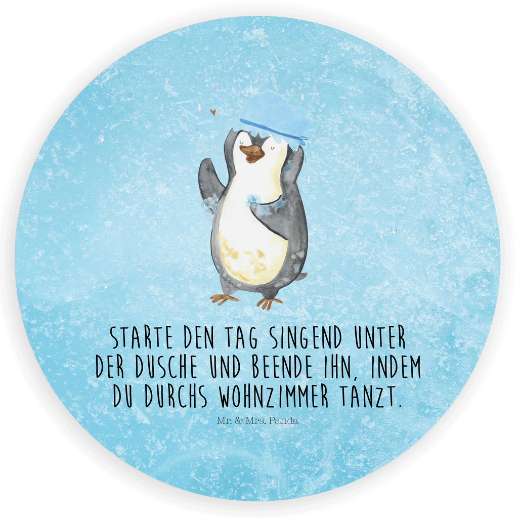 Rund Aufkleber Pinguin duscht Sticker, Aufkleber, Etikett, Kinder, rund, Pinguin, Pinguine, Dusche, duschen, Lebensmotto, Motivation, Neustart, Neuanfang, glücklich sein