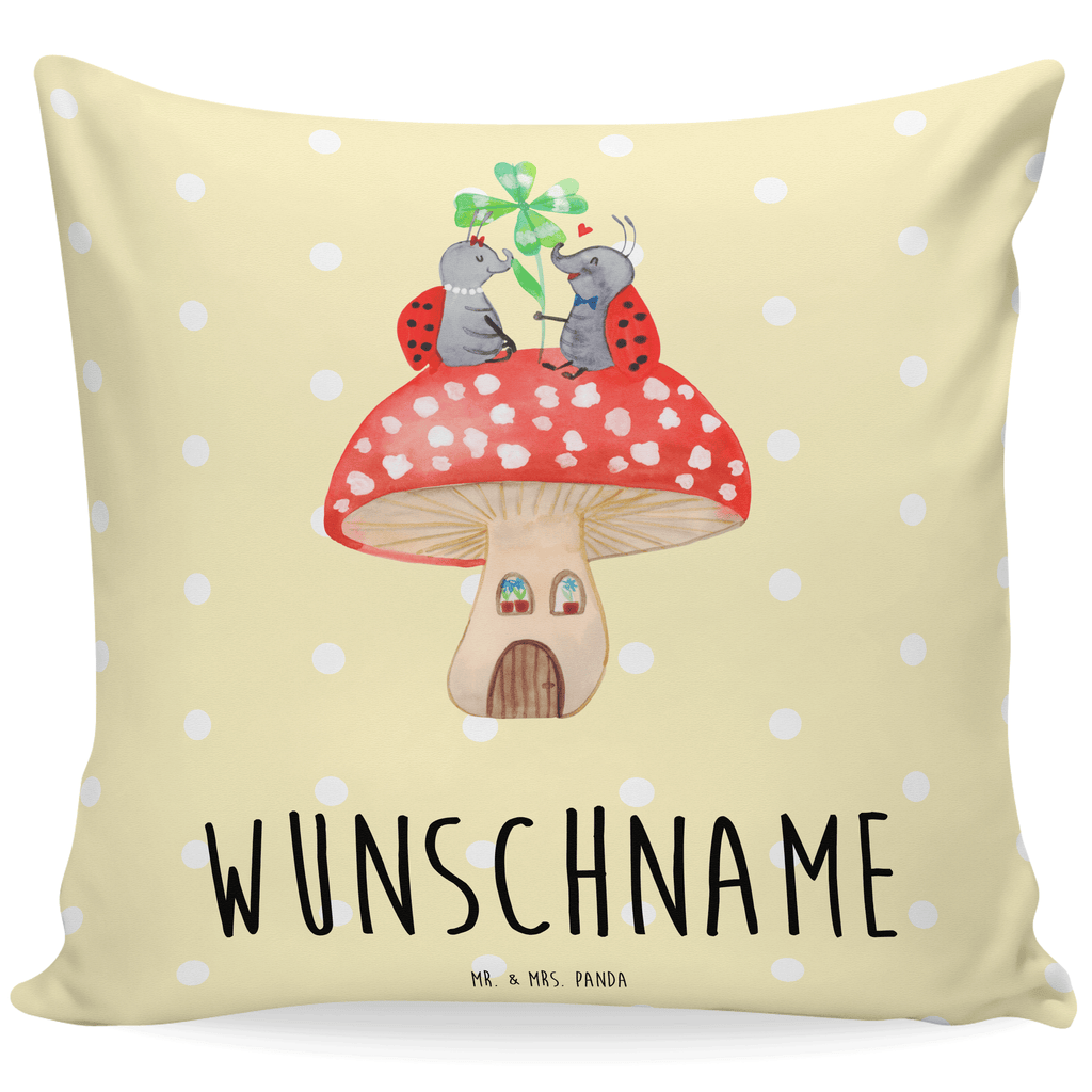 Personalisiertes Kissen Marienkäfer Paar Fliegenpilz Kissen, personalisiert, Name, Wunschname, bedrucken, Kopfkissen, Tiermotive, Gute Laune, lustige Sprüche, Tiere, Haus, Wohnung, zuhause, Fliegenpilz, Marienkäfer, Fleigenpilzhaus