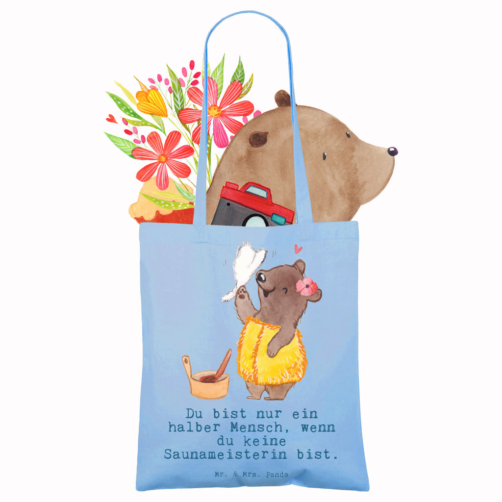 Tragetasche Saunameisterin mit Herz Beuteltasche, Beutel, Einkaufstasche, Jutebeutel, Stoffbeutel, Tasche, Shopper, Umhängetasche, Strandtasche, Schultertasche, Stofftasche, Tragetasche, Badetasche, Jutetasche, Einkaufstüte, Laptoptasche, Beruf, Ausbildung, Jubiläum, Abschied, Rente, Kollege, Kollegin, Geschenk, Schenken, Arbeitskollege, Mitarbeiter, Firma, Danke, Dankeschön