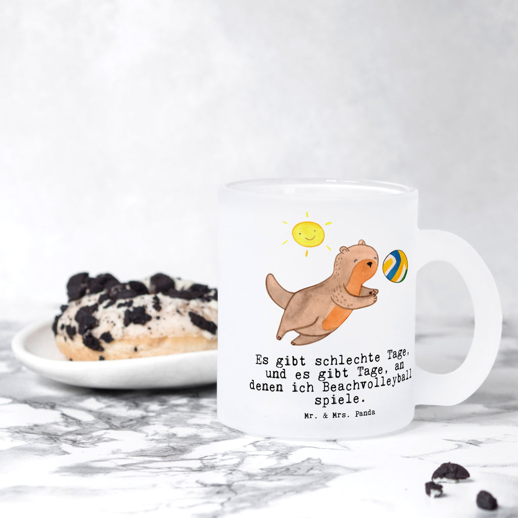 Teetasse Otter Beachvolleyball Tage Teetasse, Teeglas, Teebecher, Tasse mit Henkel, Tasse, Glas Teetasse, Teetasse aus Glas, Geschenk, Sport, Sportart, Hobby, Schenken, Danke, Dankeschön, Auszeichnung, Gewinn, Sportler, Beachvolleyball, Volleyball, Ballsport, Volleyballturnier