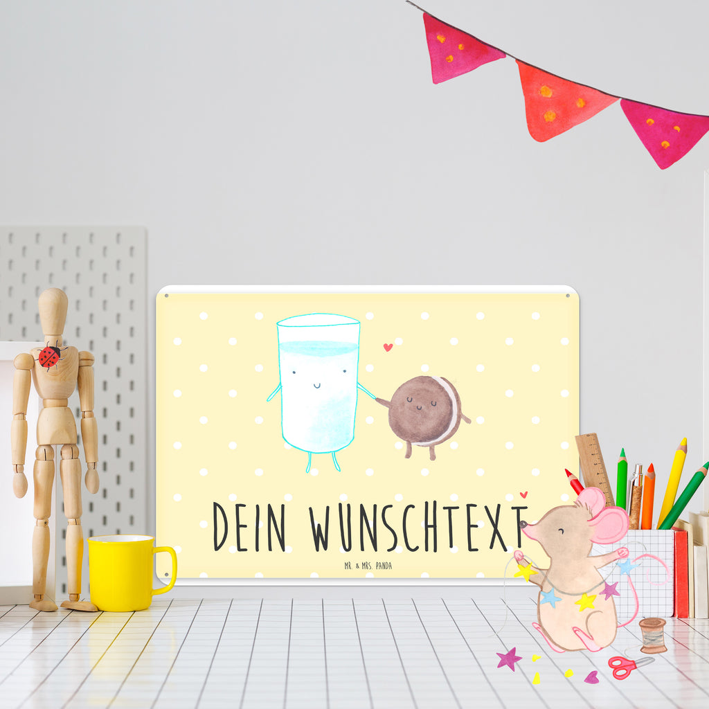 Personalisiertes Blechschild Milch Keks Blechschild, Metallschild, Geschenk Schild, Schild, Magnet-Metall-Schild, Deko Schild, Wandschild, Wand-Dekoration, Türschild, Tiermotive, Gute Laune, lustige Sprüche, Tiere, Milk, Cookie, Milch, Keks, Kekse, Kaffee, Einladung Frühstück, Motiv süß, romantisch, perfektes Paar