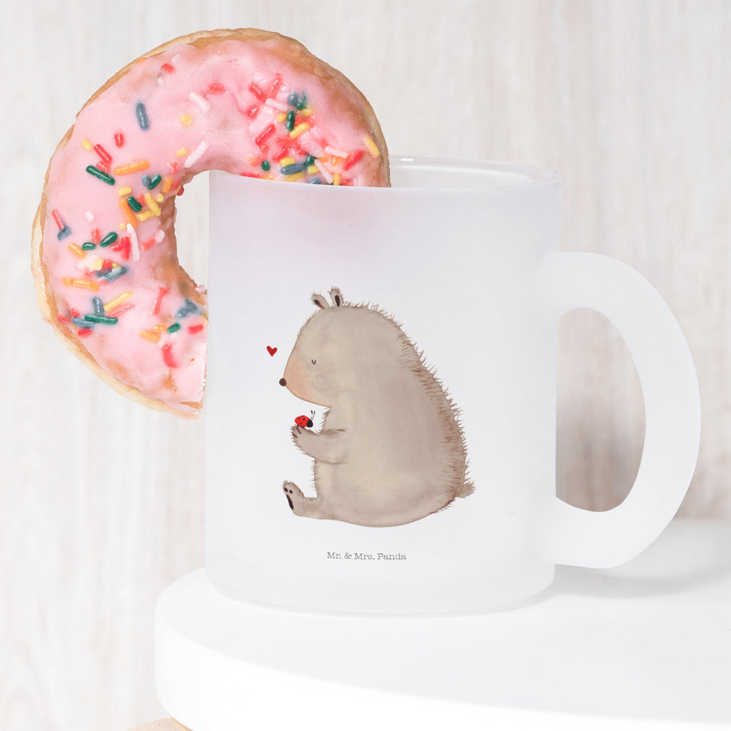 Teetasse Bär mit Marienkäfer Teetasse, Teeglas, Teebecher, Tasse mit Henkel, Tasse, Glas Teetasse, Teetasse aus Glas, Bär, Teddy, Teddybär, Marienkäfer, Liebe, Freiheit, Motivation, Das Leben ist schön