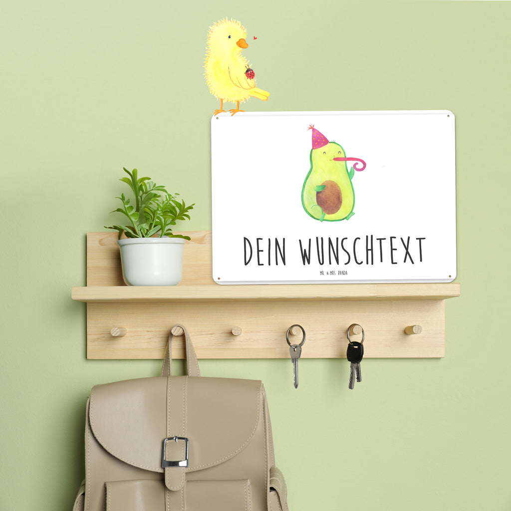 Personalisiertes Blechschild Avocado Feier Blechschild, Metallschild, Geschenk Schild, Schild, Magnet-Metall-Schild, Deko Schild, Wandschild, Wand-Dekoration, Türschild, Avocado, Veggie, Vegan, Gesund, Party, Feierlichkeit, Feier, Fete, Geburtstag, Gute Laune, Tröte