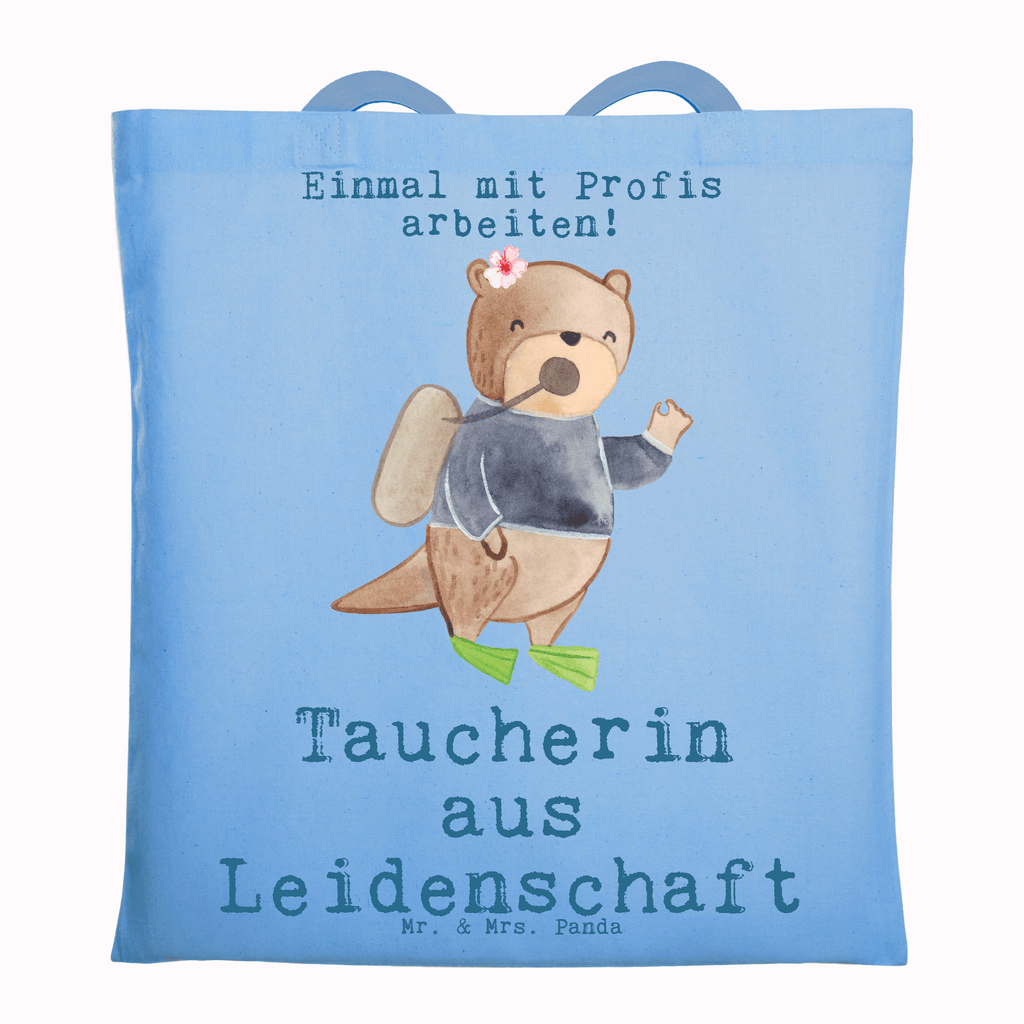 Tragetasche Taucherin aus Leidenschaft Beuteltasche, Beutel, Einkaufstasche, Jutebeutel, Stoffbeutel, Tasche, Shopper, Umhängetasche, Strandtasche, Schultertasche, Stofftasche, Tragetasche, Badetasche, Jutetasche, Einkaufstüte, Laptoptasche, Beruf, Ausbildung, Jubiläum, Abschied, Rente, Kollege, Kollegin, Geschenk, Schenken, Arbeitskollege, Mitarbeiter, Firma, Danke, Dankeschön