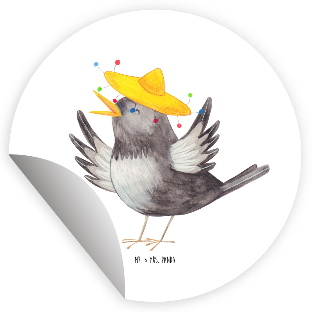 Rund Aufkleber Rabe mit Sombrero Sticker, Aufkleber, Etikett, Tiermotive, Gute Laune, lustige Sprüche, Tiere, Rabe, Vogel, Vögel, Spruch positiv, fröhlich sein, glücklich sein, Glück Spruch, froh, Elster, Motivation