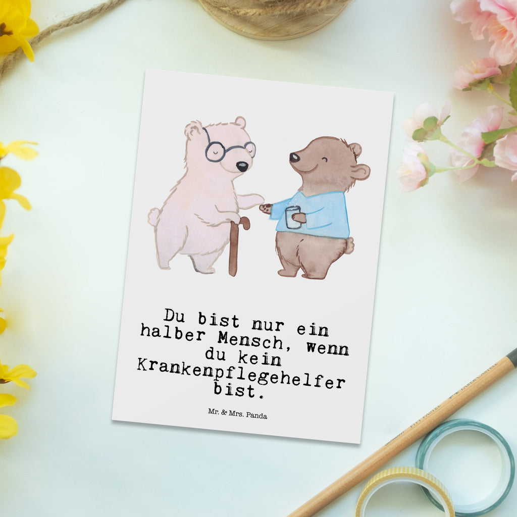 Postkarte Krankenpflegehelfer mit Herz Postkarte, Karte, Geschenkkarte, Grußkarte, Einladung, Ansichtskarte, Geburtstagskarte, Einladungskarte, Dankeskarte, Ansichtskarten, Einladung Geburtstag, Einladungskarten Geburtstag, Beruf, Ausbildung, Jubiläum, Abschied, Rente, Kollege, Kollegin, Geschenk, Schenken, Arbeitskollege, Mitarbeiter, Firma, Danke, Dankeschön, Krankenpflegehelfer, Pflegehelfer, Pflegekraft