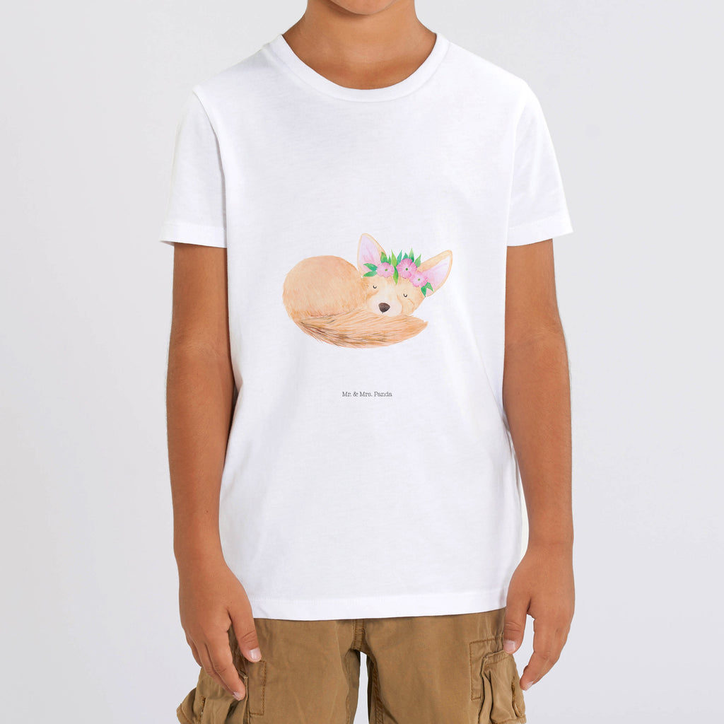 Organic Kinder T-Shirt Wüstenfuchs Blumen Kinder T-Shirt, Kinder T-Shirt Mädchen, Kinder T-Shirt Jungen, Afrika, Wildtiere, Wüste, Wüstenfuchs, Blumen, Blumenkranz, Glücklich