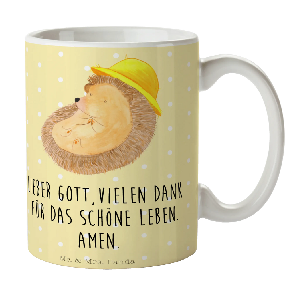 Tasse Igel betet Tasse, Kaffeetasse, Teetasse, Becher, Kaffeebecher, Teebecher, Keramiktasse, Porzellantasse, Büro Tasse, Geschenk Tasse, Tasse Sprüche, Tasse Motive, Kaffeetassen, Tasse bedrucken, Designer Tasse, Cappuccino Tassen, Schöne Teetassen, Tiermotive, Gute Laune, lustige Sprüche, Tiere, Igel, Igel mit Hut, Sonnenhut, Gott, Amen, beten, Leben, Dankbarkeit, Dankbar sein, dankbar, genießen