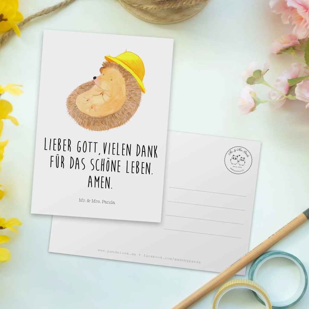 Postkarte Igel betet Postkarte, Karte, Geschenkkarte, Grußkarte, Einladung, Ansichtskarte, Geburtstagskarte, Einladungskarte, Dankeskarte, Ansichtskarten, Einladung Geburtstag, Einladungskarten Geburtstag, Tiermotive, Gute Laune, lustige Sprüche, Tiere, Igel, Igel mit Hut, Sonnenhut, Gott, Amen, beten, Leben, Dankbarkeit, Dankbar sein, dankbar, genießen