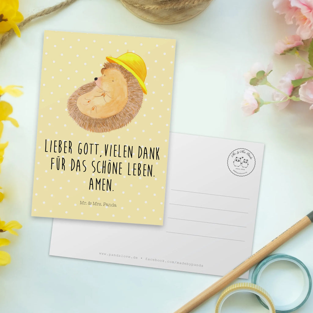 Postkarte Igel betet Postkarte, Karte, Geschenkkarte, Grußkarte, Einladung, Ansichtskarte, Geburtstagskarte, Einladungskarte, Dankeskarte, Ansichtskarten, Einladung Geburtstag, Einladungskarten Geburtstag, Tiermotive, Gute Laune, lustige Sprüche, Tiere, Igel, Igel mit Hut, Sonnenhut, Gott, Amen, beten, Leben, Dankbarkeit, Dankbar sein, dankbar, genießen