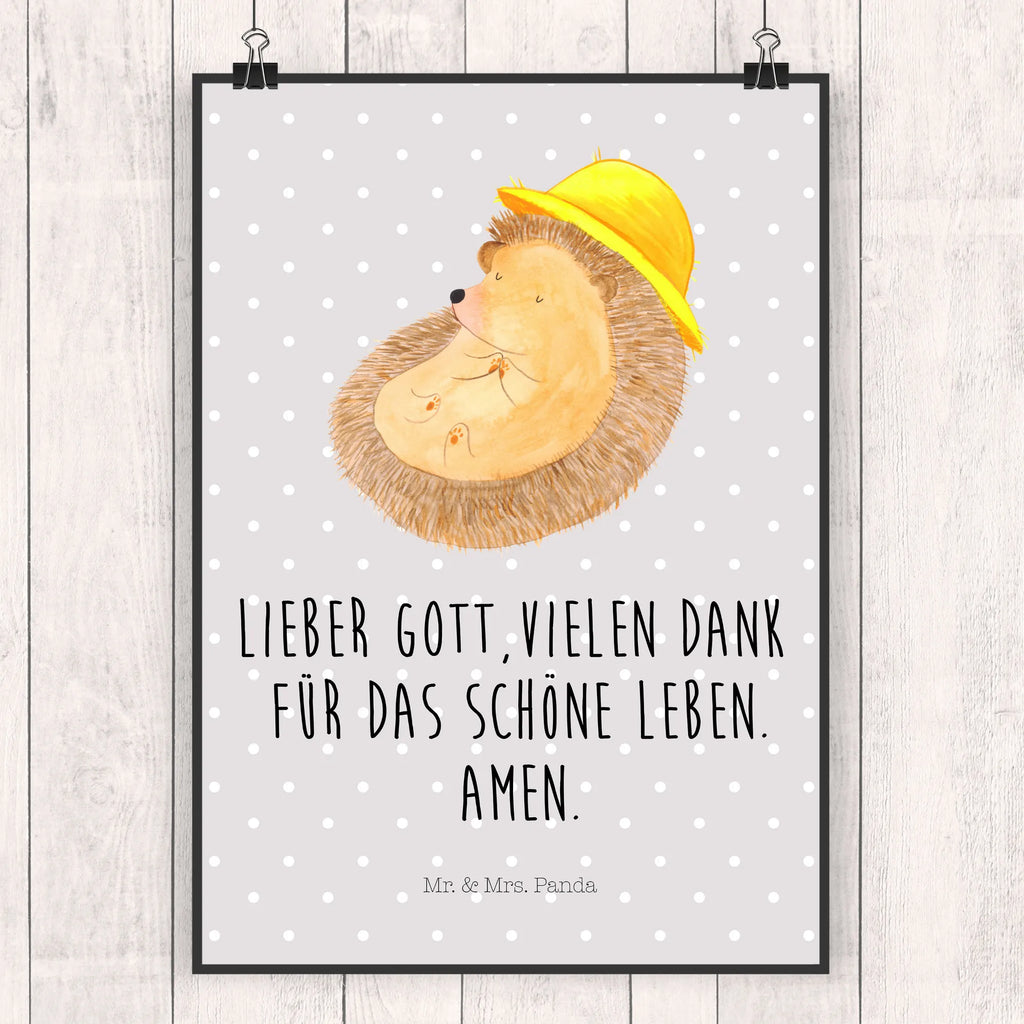 Poster Igel Beten Poster, Wandposter, Bild, Wanddeko, Küchenposter, Kinderposter, Wanddeko Bild, Raumdekoration, Wanddekoration, Handgemaltes Poster, Mr. & Mrs. Panda Poster, Designposter, Kunstdruck, Posterdruck, Tiermotive, Gute Laune, lustige Sprüche, Tiere, Igel, Igel mit Hut, Sonnenhut, Gott, Amen, beten, Leben, Dankbarkeit, Dankbar sein, dankbar, genießen