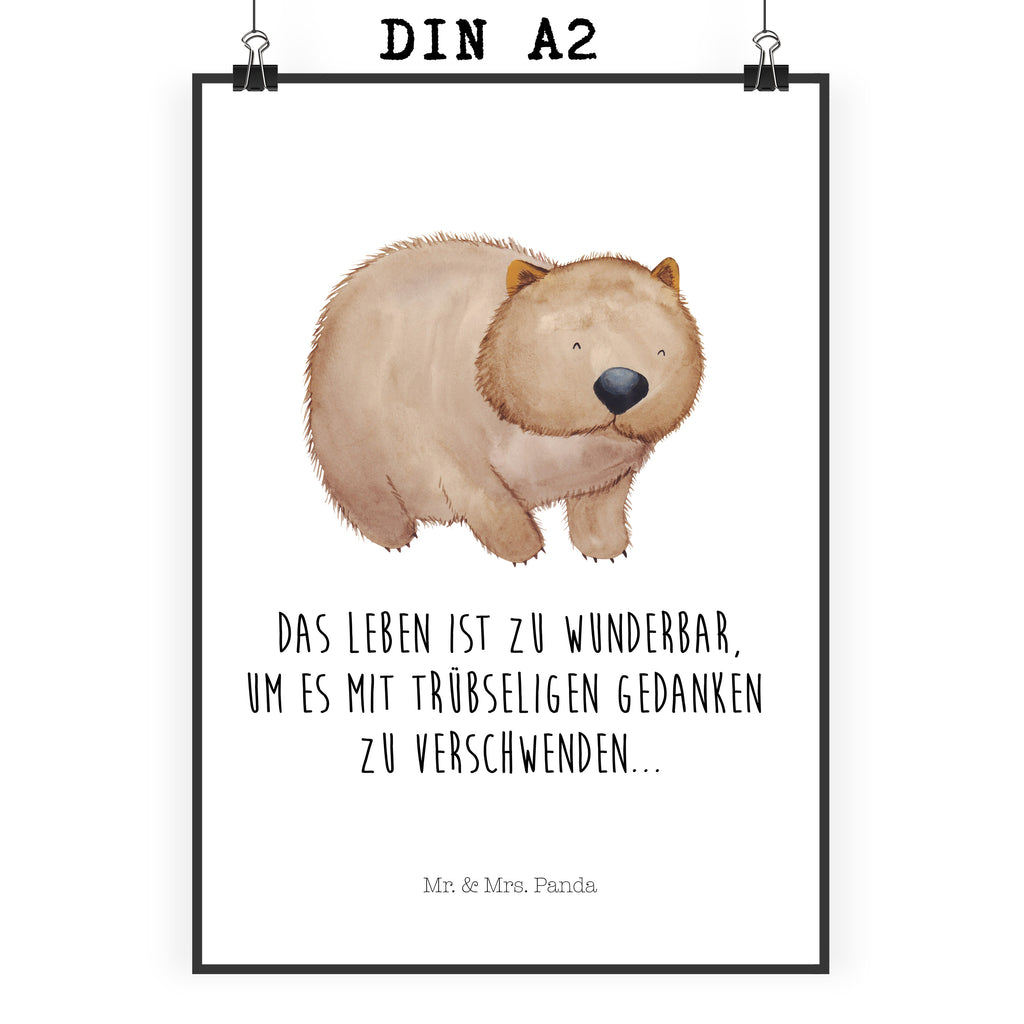 Poster Wombat Poster, Wandposter, Bild, Wanddeko, Küchenposter, Kinderposter, Wanddeko Bild, Raumdekoration, Wanddekoration, Handgemaltes Poster, Mr. & Mrs. Panda Poster, Designposter, Kunstdruck, Posterdruck, Tiermotive, Gute Laune, lustige Sprüche, Tiere, Wombat, Das Leben ist schön, Motivation, Spruch, Australien