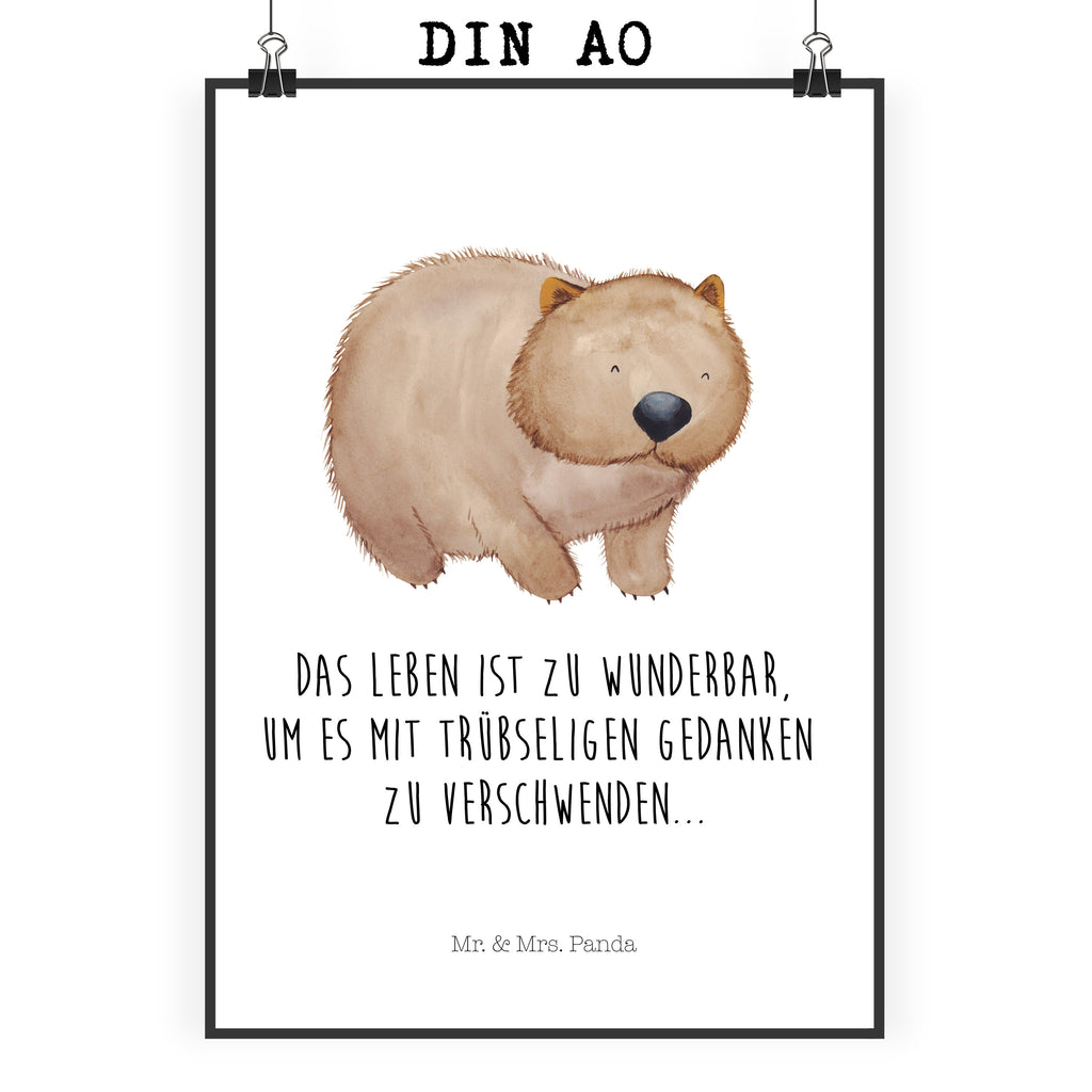 Poster Wombat Poster, Wandposter, Bild, Wanddeko, Küchenposter, Kinderposter, Wanddeko Bild, Raumdekoration, Wanddekoration, Handgemaltes Poster, Mr. & Mrs. Panda Poster, Designposter, Kunstdruck, Posterdruck, Tiermotive, Gute Laune, lustige Sprüche, Tiere, Wombat, Das Leben ist schön, Motivation, Spruch, Australien