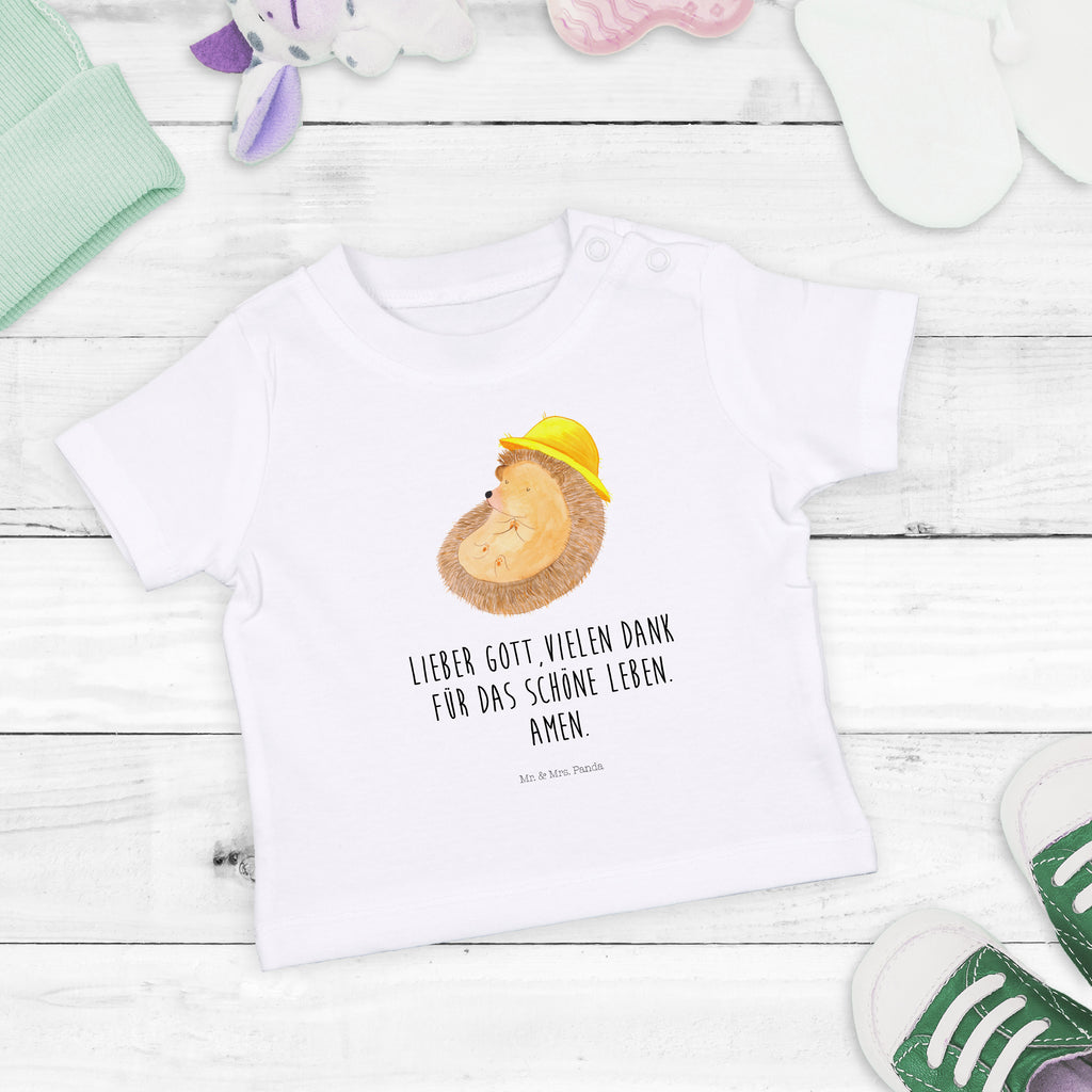 Organic Baby Shirt Igel Beten Baby T-Shirt, Jungen Baby T-Shirt, Mädchen Baby T-Shirt, Shirt, Tiermotive, Gute Laune, lustige Sprüche, Tiere, Igel, Igel mit Hut, Sonnenhut, Gott, Amen, beten, Leben, Dankbarkeit, Dankbar sein, dankbar, genießen