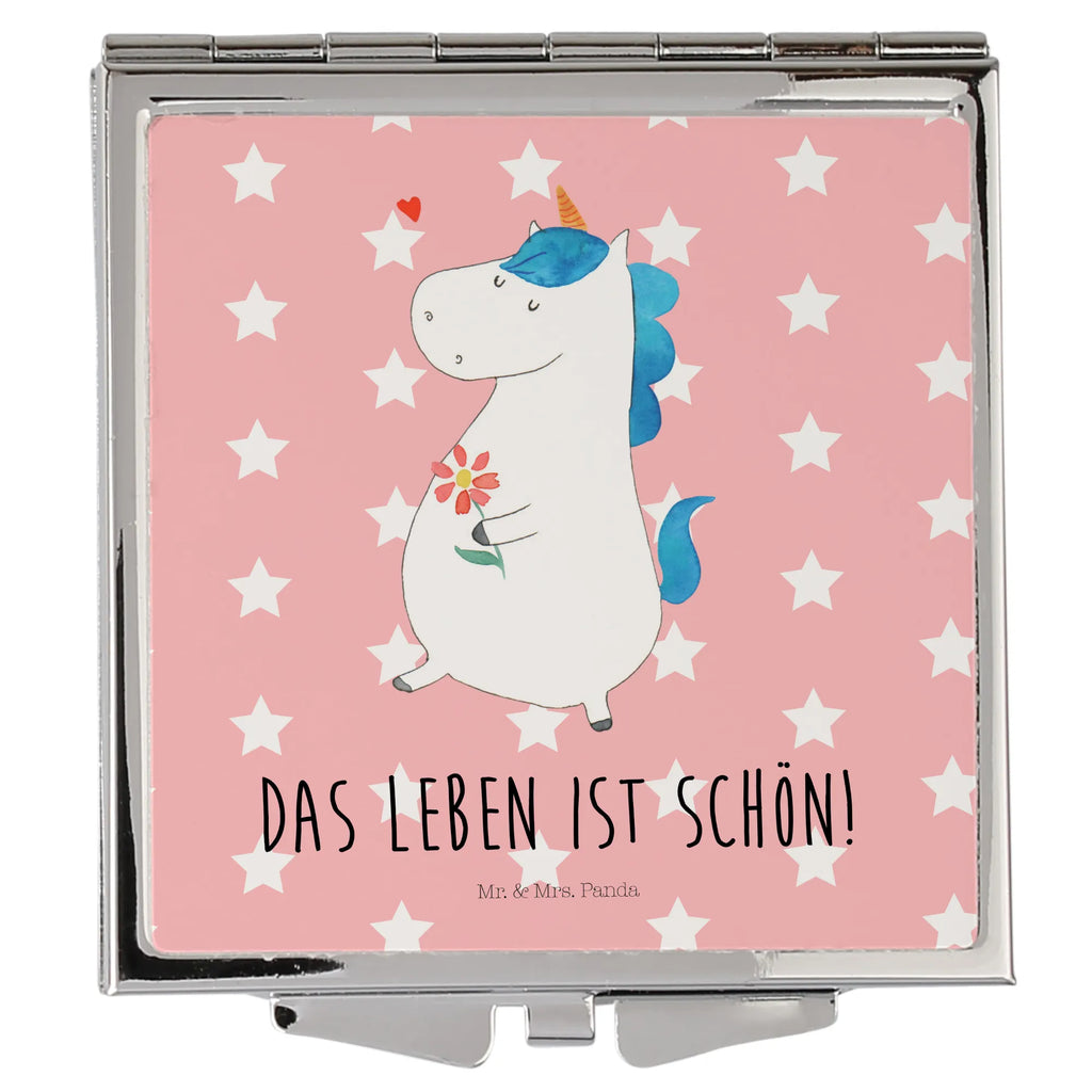 Handtaschenspiegel quadratisch Einhorn Spaziergang Spiegel, Handtasche, Quadrat, silber, schminken, Schminkspiegel, Einhorn, Einhörner, Einhorn Deko, Unicorn, Glitzer, Blumen, Spaziergang, Motivation, Gute Laune, Freude, Freundin, Mutter, Schwester