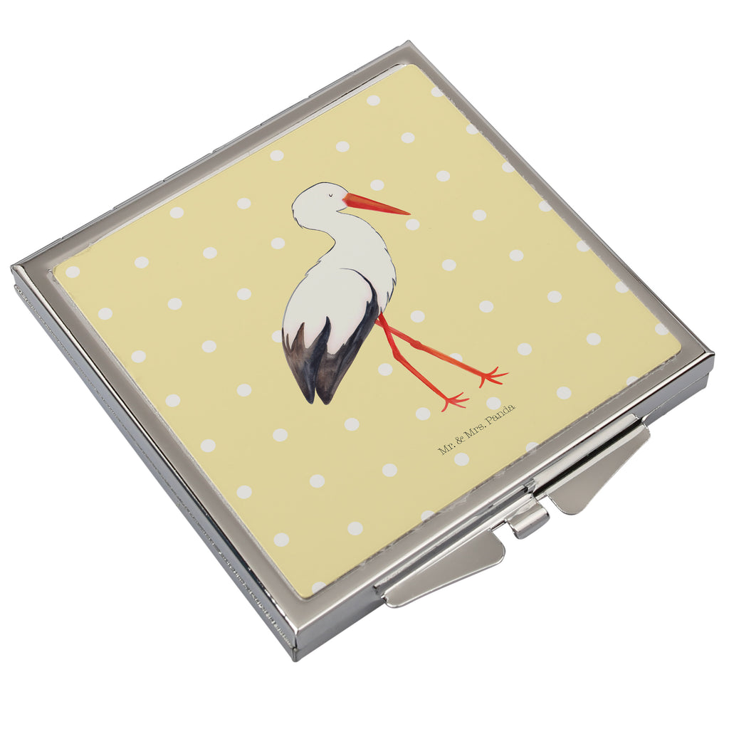 Handtaschenspiegel quadratisch Storch Spiegel, Handtasche, Quadrat, silber, schminken, Schminkspiegel, Tiermotive, Gute Laune, lustige Sprüche, Tiere, Storch, Störche, Schwangerschaft, Geburt, Mutter, Mütter, Mutter werden, Schwanger, Babybauch, Baby