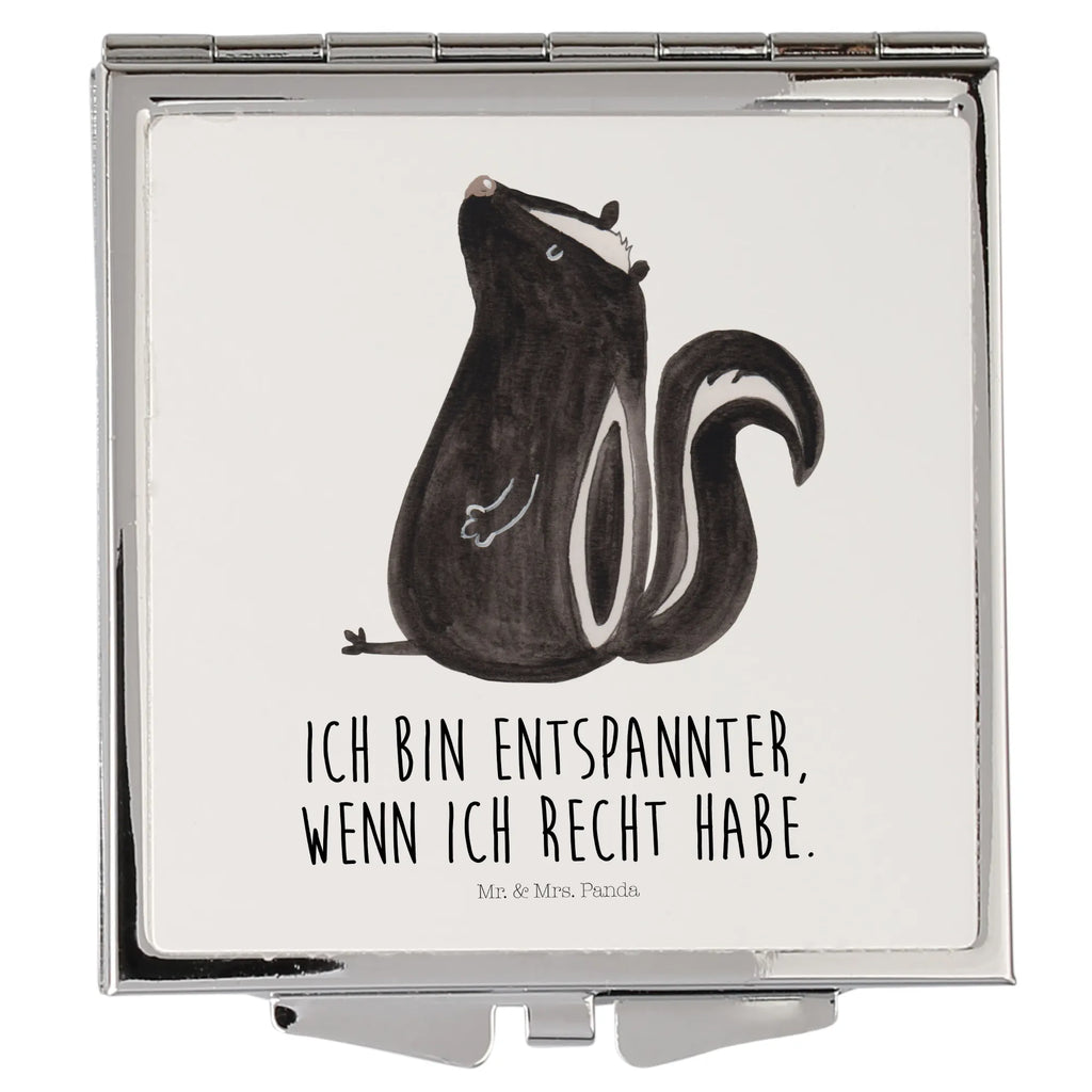 Handtaschenspiegel quadratisch Stinktier Sitzen Spiegel, Handtasche, Quadrat, silber, schminken, Schminkspiegel, Stinktier, Skunk, Wildtier, Raubtier, Stinker, Stinki, Spruch, Büro, Recht, Besserwisser