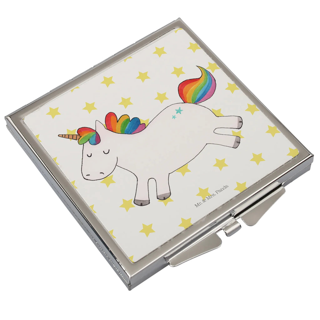 Handtaschenspiegel quadratisch Einhorn Happy Spiegel, Handtasche, Quadrat, silber, schminken, Schminkspiegel, Einhorn, Einhörner, Einhorn Deko, Unicorn, glücklich, fröhlich, Spaß, Freude, Lebensfreude, witzig, spannend, Lächeln, Lachen