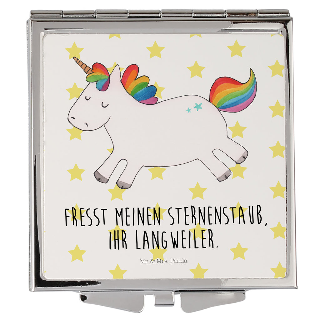 Handtaschenspiegel quadratisch Einhorn Happy Spiegel, Handtasche, Quadrat, silber, schminken, Schminkspiegel, Einhorn, Einhörner, Einhorn Deko, Unicorn, glücklich, fröhlich, Spaß, Freude, Lebensfreude, witzig, spannend, Lächeln, Lachen