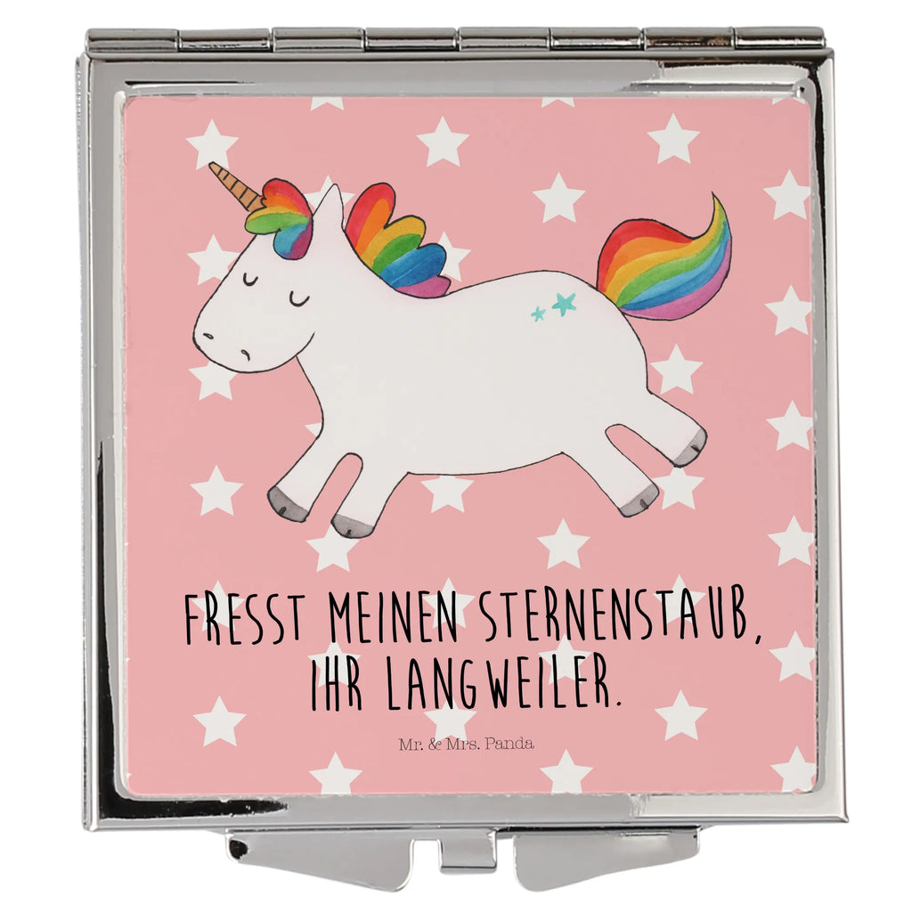 Handtaschenspiegel quadratisch Einhorn Happy Spiegel, Handtasche, Quadrat, silber, schminken, Schminkspiegel, Einhorn, Einhörner, Einhorn Deko, Unicorn, glücklich, fröhlich, Spaß, Freude, Lebensfreude, witzig, spannend, Lächeln, Lachen