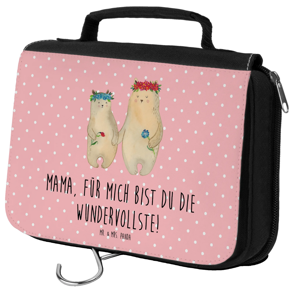 Kulturbeutel Bären mit Blumenkranz Kulturbeutel, Zum Aufhängen, Waschtasche, Kosmetiktasche, Damen, Herren, Aufbewahrungstasche, Schminktasche, Kosmetikbeutel, Organizer, Kulturtasche, Schminkutensil, Familie, Vatertag, Muttertag, Bruder, Schwester, Mama, Papa, Oma, Opa, Bär, Bären, Mutter, Mutti, Mami, Lieblingsmensch, Lieblingsmama, beste Mutter, weltbeste Mama, Geschenk Mama. Muttertag, Tochter, Kind, Kinder, Töchter, Family, Vorbild