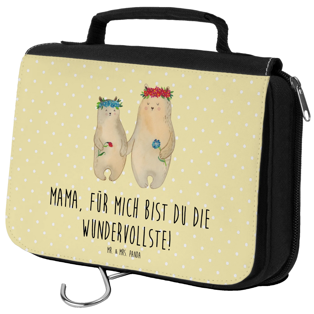 Kulturbeutel Bären mit Blumenkranz Kulturbeutel, Zum Aufhängen, Waschtasche, Kosmetiktasche, Damen, Herren, Aufbewahrungstasche, Schminktasche, Kosmetikbeutel, Organizer, Kulturtasche, Schminkutensil, Familie, Vatertag, Muttertag, Bruder, Schwester, Mama, Papa, Oma, Opa, Bär, Bären, Mutter, Mutti, Mami, Lieblingsmensch, Lieblingsmama, beste Mutter, weltbeste Mama, Geschenk Mama. Muttertag, Tochter, Kind, Kinder, Töchter, Family, Vorbild