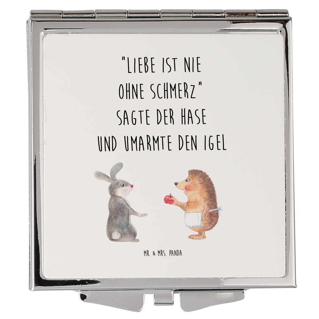 Handtaschenspiegel quadratisch Hase Igel Spiegel, Handtasche, Quadrat, silber, schminken, Schminkspiegel, Tiermotive, Gute Laune, lustige Sprüche, Tiere, Igel und Hase, Igel, Hase, Liebe Spruch, Liebeskummer Geschenk, Herzschmerz, Trösten, Trennungsschmerz, Spruch romantisch