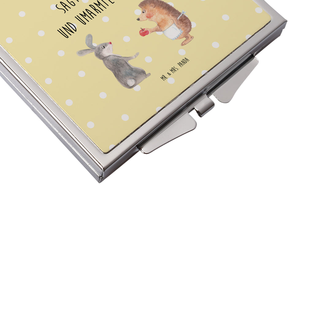 Handtaschenspiegel quadratisch Hase Igel Spiegel, Handtasche, Quadrat, silber, schminken, Schminkspiegel, Tiermotive, Gute Laune, lustige Sprüche, Tiere, Igel und Hase, Igel, Hase, Liebe Spruch, Liebeskummer Geschenk, Herzschmerz, Trösten, Trennungsschmerz, Spruch romantisch