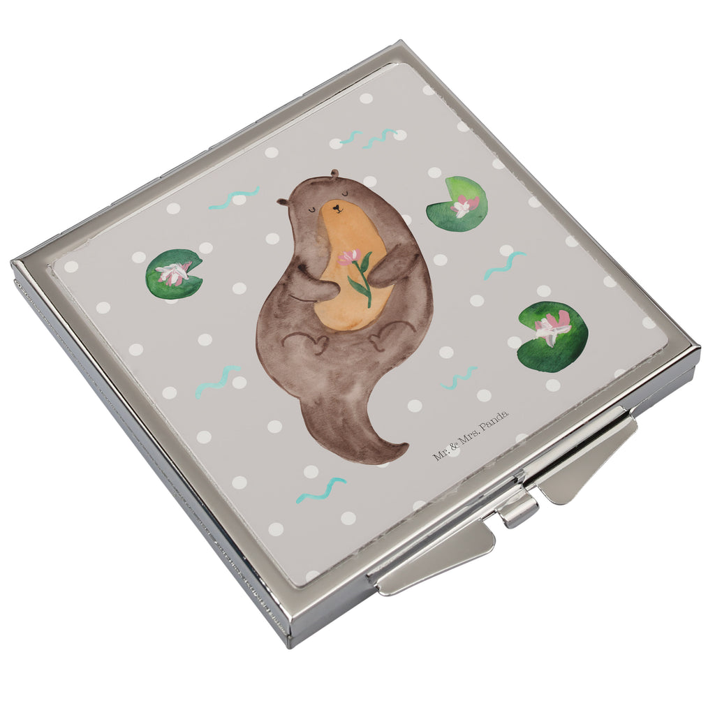 Handtaschenspiegel quadratisch Otter Seerose Spiegel, Handtasche, Quadrat, silber, schminken, Schminkspiegel, Otter, Fischotter, Seeotter, Otter Seeotter See Otter