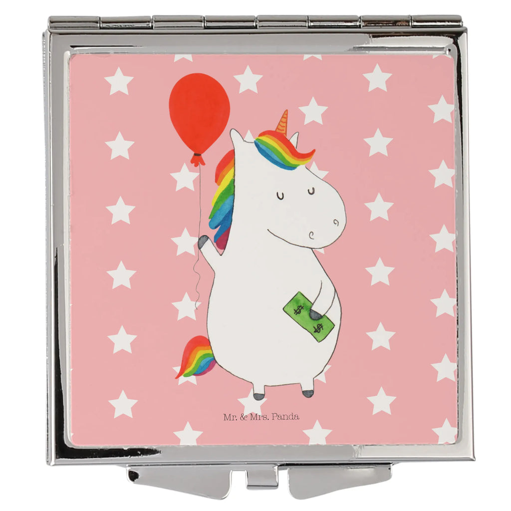 Handtaschenspiegel quadratisch Einhorn Luftballon Spiegel, Handtasche, Quadrat, silber, schminken, Schminkspiegel, Einhorn, Einhörner, Einhorn Deko, Pegasus, Unicorn, Luftballon, Geld, Lebenslust, Freude, Geschenk, Freundin