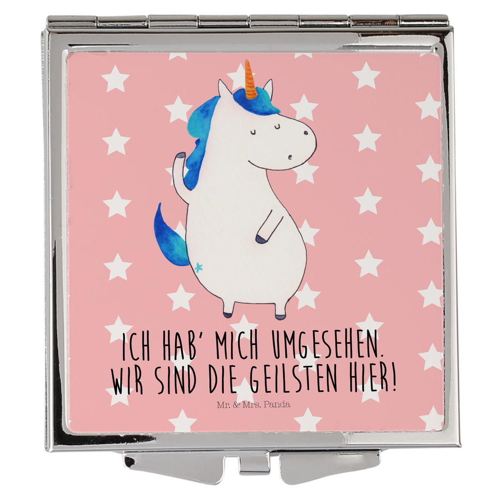 Handtaschenspiegel quadratisch Einhorn Mann Spiegel, Handtasche, Quadrat, silber, schminken, Schminkspiegel, Einhorn, Einhörner, Einhorn Deko, Pegasus, Unicorn, cool, Mann, Freundin, Familie, bester Freund, BFF, Party, hübsch, beste