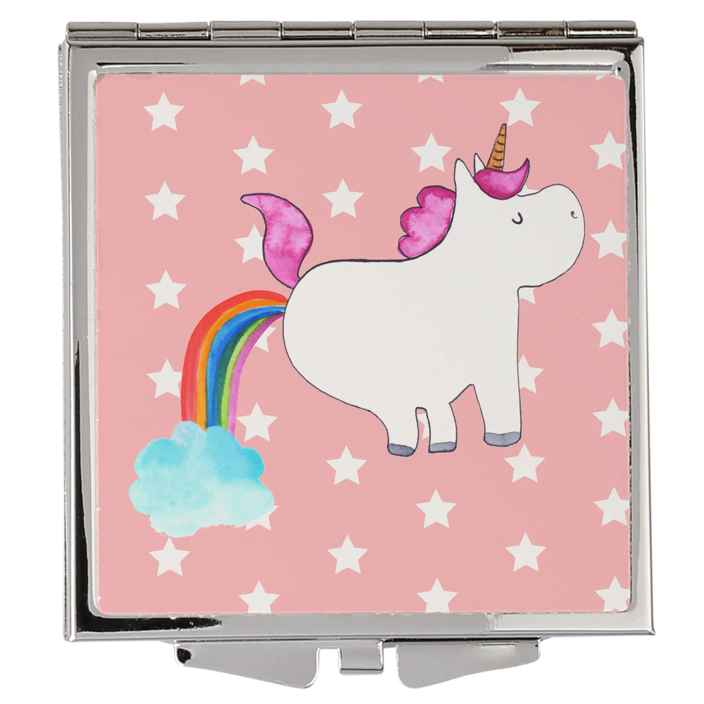 Handtaschenspiegel quadratisch Einhorn Pupsend Spiegel, Handtasche, Quadrat, silber, schminken, Schminkspiegel, Einhorn, Einhörner, Einhorn Deko, Pegasus, Unicorn, Pups, Regenbogen, Glitzer, Einhornpower, Erwachsenwerden, Spaß, lustig, Freundin