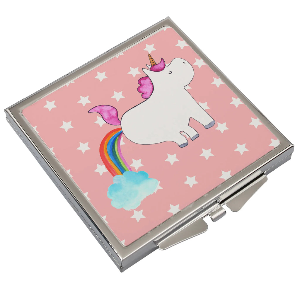 Handtaschenspiegel quadratisch Einhorn Pupsend Spiegel, Handtasche, Quadrat, silber, schminken, Schminkspiegel, Einhorn, Einhörner, Einhorn Deko, Pegasus, Unicorn, Pups, Regenbogen, Glitzer, Einhornpower, Erwachsenwerden, Spaß, lustig, Freundin