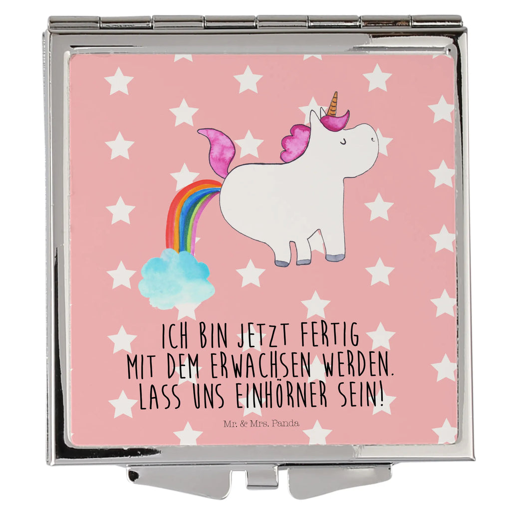 Handtaschenspiegel quadratisch Einhorn Pupsend Spiegel, Handtasche, Quadrat, silber, schminken, Schminkspiegel, Einhorn, Einhörner, Einhorn Deko, Pegasus, Unicorn, Pups, Regenbogen, Glitzer, Einhornpower, Erwachsenwerden, Spaß, lustig, Freundin