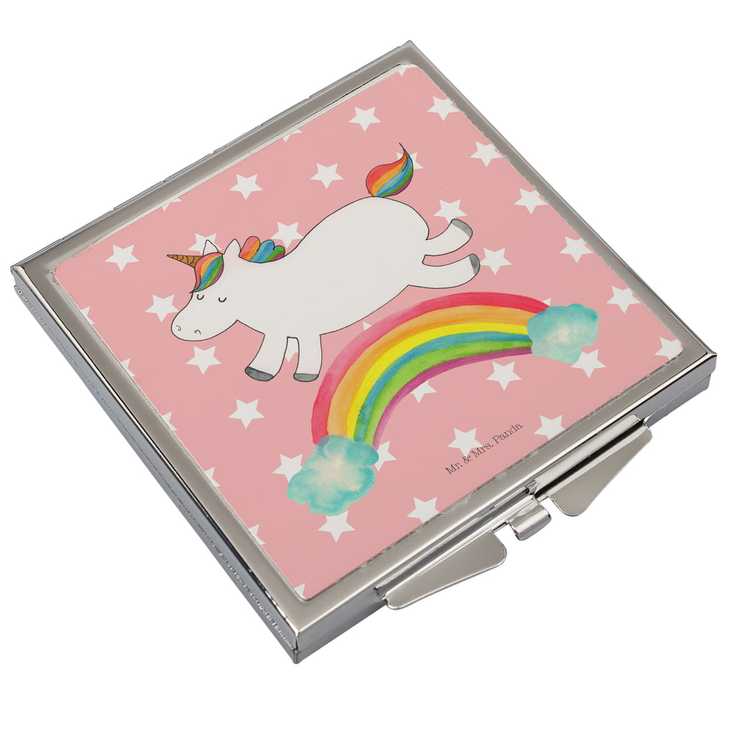 Handtaschenspiegel quadratisch Einhorn Regenbogen Spiegel, Handtasche, Quadrat, silber, schminken, Schminkspiegel, Einhorn, Einhörner, Einhorn Deko, Pegasus, Unicorn, Regenbogen, Glitzer, Einhornpower, Erwachsenwerden, Einhornautobahn