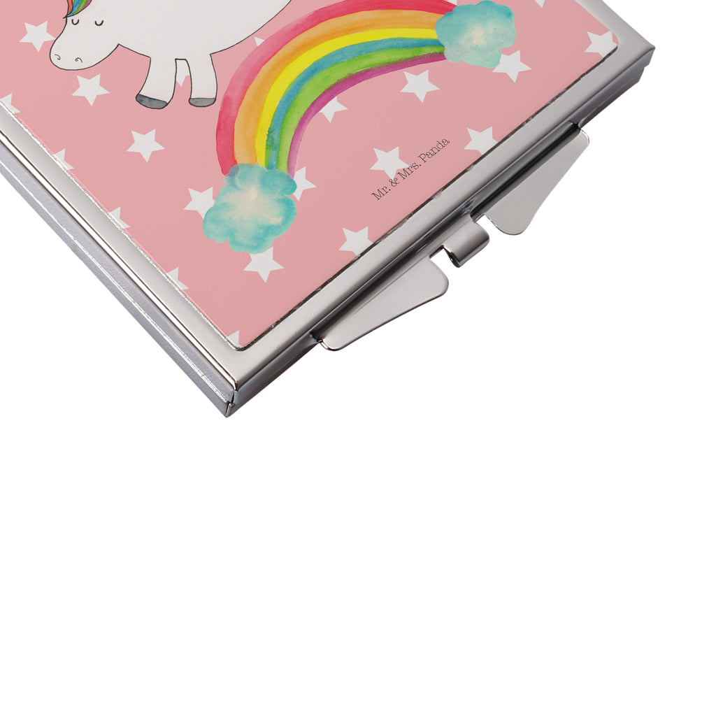 Handtaschenspiegel quadratisch Einhorn Regenbogen Spiegel, Handtasche, Quadrat, silber, schminken, Schminkspiegel, Einhorn, Einhörner, Einhorn Deko, Pegasus, Unicorn, Regenbogen, Glitzer, Einhornpower, Erwachsenwerden, Einhornautobahn