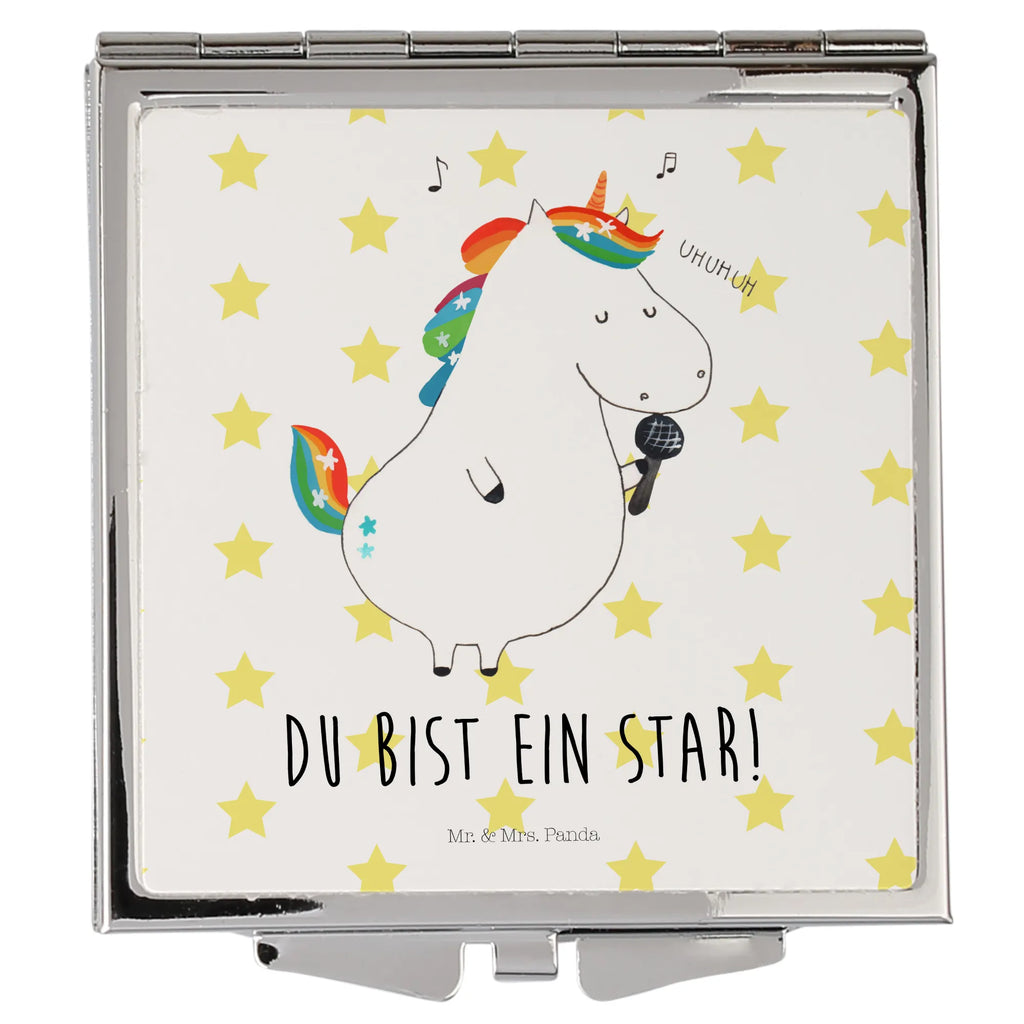 Handtaschenspiegel quadratisch Einhorn Sänger Spiegel, Handtasche, Quadrat, silber, schminken, Schminkspiegel, Einhorn, Einhörner, Einhorn Deko, Unicorn, Glitzer, Konfetti, Party, Geburtstag, Feier, Fest, Disco, Sängerin, Sänger, Freundin