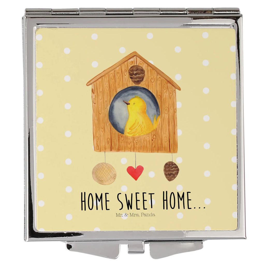 Handtaschenspiegel quadratisch Vogelhaus sweet Home Spiegel, Handtasche, Quadrat, silber, schminken, Schminkspiegel, Tiermotive, Gute Laune, lustige Sprüche, Tiere, Vogelhaus, Vogel, Home sweet Home, Einzug, Umzug, Geschenk, Einzugsgeschenk, Hausbau, Haus